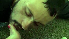 Sweaty barefoot foot worship session with slave elements.