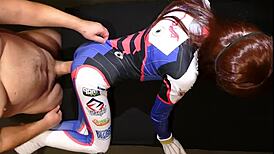 in overwatch cosplay, tiny d va moans loudly on that super thick cock from somegirth