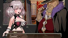 Branded Azel, horny adventurer, prostitutes for monster cocks in hentai game.