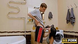 Russian Brunette Stepsis Confrontation in Bath Leads to Quick Fuck