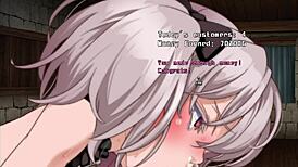 Branded Azel, horny adventurer, prostitutes for monster cocks in hentai game.