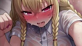 Anime girls kiss in rainy hentai