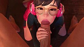 school-girl d va slurps cock, takes messy facial 😍