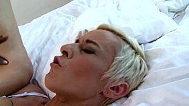 yo, this good-looking blonde stepmom turns into an old interracial slut with a huge dildo!