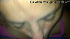 The bbw amateur gets a big black cock cumshot on her face in this interracial scene.