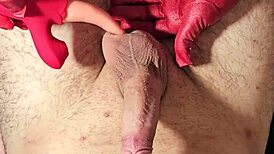 i give a hand job with vibrating stick for deep massage and huge cum.