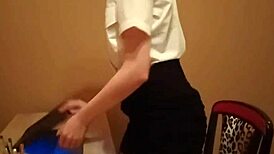 Horny secretary gets fucked after dildo play and facial cum on glasses