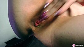 Horny babe Rebecca Nikson pleasures herself with fingers and sex toy!