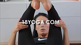 Yoga teen gets anal on chair after workout