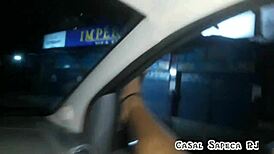 Brazilian Amateur Couple Sucks Friend While Driving Outdoors