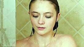 charming brunette model showered after photoshoot interview with father-in-law