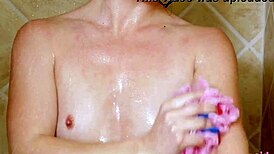 charming brunette model showered after photoshoot interview with father-in-law