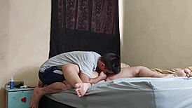 Homemade porn with girlfriend sucking cock well, then fucking her tight pussy.