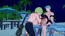 One piece yaoi zoro x sanji beach scene anime manga