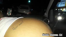 Brazilian Amateur Couple Sucks Friend While Driving Outdoors