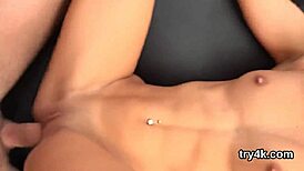 Watch this sultry chick suck cock in POV and get twat nailed