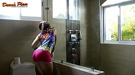 Wow, Dawn Allison from DawnsPlace teases with natural 32DDD tits as glass cleaner!