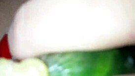 Claudia enjoys her cucumber solo session