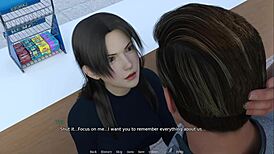 Girl gets handjob behind counter in anime.