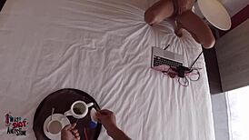 Baby Nicols Asks Waiter For Webcam Help With Ball Licking