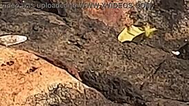 Beautiful Young Brazilian Watched Having Public Sex on Beach Rocks