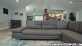 naughty step sister catches him jerking off to interracial teen action