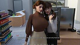 Girl gets handjob behind counter in anime.