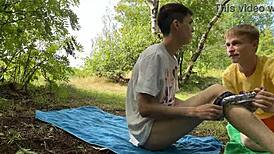 Hey, watch twinks matty and aiden risk it all with a wild outdoor blowjob in the park 😏