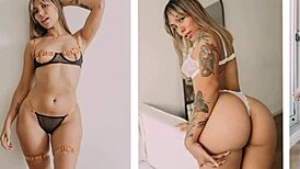 Petite babe masturbates with dildo during breakfast