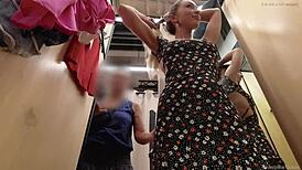 Stepmother Helps Me Put On Clothes On Naked Body In Public Fitting Room