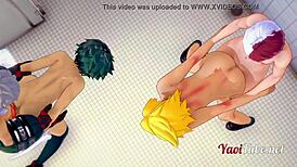 In Boku No Hero Yaoi, Deku And Friends Have An Orgy In The School Restroom