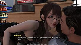 Girl gets handjob behind counter in anime.