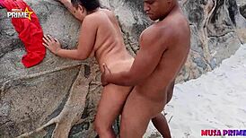 Big-ass babe's nudist beach adventure in Rio de Janeiro with hung Brazilian guys