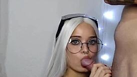 Blondie in cosplay craves a big cock blowjob.