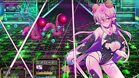 Sidottu Quarta Knight tiukassa bondagessa isolla persellä ja titeillä hentai-animepelissä