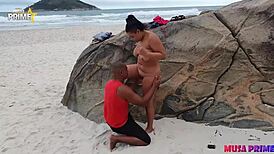 Big-ass babe's nudist beach adventure in Rio de Janeiro with hung Brazilian guys