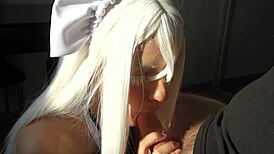 I'm so turned on by this horny maid getting fucked in the kitchen as Echidna from Re Zero