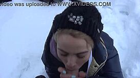 hot student sucks professor's monster cock after outdoor ski lesson