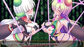 Quarta Knight bound in tight bondage with big ass and tits in hentai anime game.