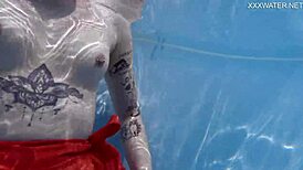 mimi cica shows off her tight pussy in swimming pool erotics