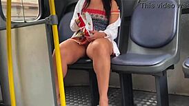Holy Shit! 18-Year-Old Stepdaughter Flashes No Panties on a Public Bus Ride!