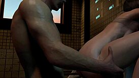 This teen bathroom slut keeps pissing while loving her tight ass getting fucked hard in 3d hentai