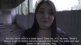 russian brunette oral at abandoned construction site