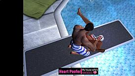 Captured On Public Pool's Jumping Board In Cartoon.