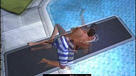 Captured On Public Pool's Jumping Board In Cartoon.