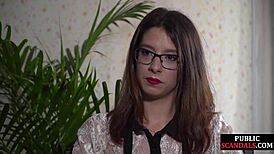 I-I can't believe this busty slut submits publicly with voyeurs watchin'!