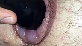 Fucking puffy horny pussy with toy intensely