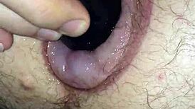 Fucking puffy horny pussy with toy intensely