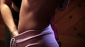 busty lesbo says, 'pleasure my pussy'