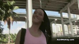 Banging blue-eyed sporty teen for cash in public outdoor